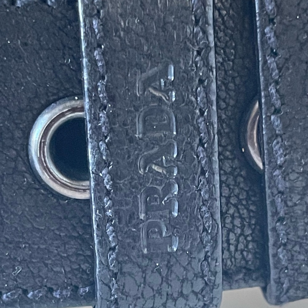 PRADA Black Leather Belt with Dark Silver Buckle and Metal Circle Accents - Picture 2 of 11